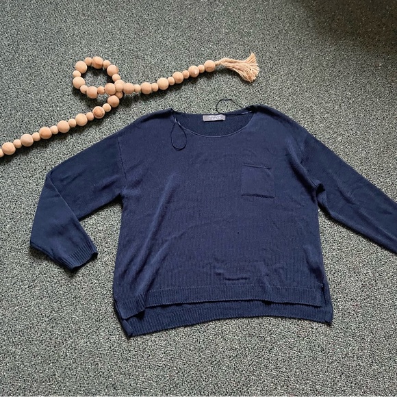 PRIMARK Navy Blue Boatneck Loose Knit Sweater Oversized Relaxed Drappy Shirt L - Picture 3 of 16